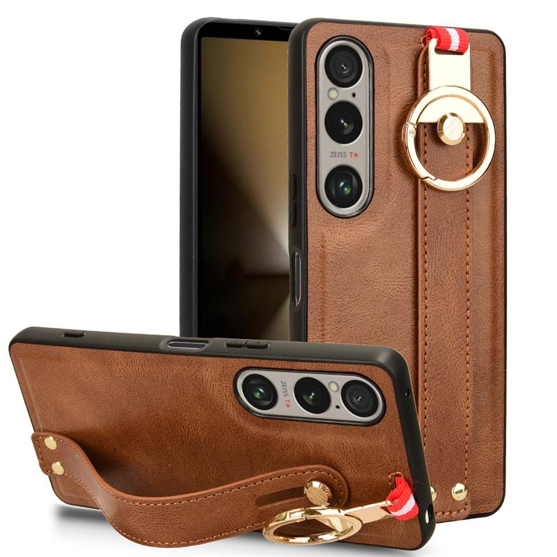 Luxuriöses Lederetui mit Armband und Standfunktion für Sony Xperia 1 10 VI 5 V IV III mit Ringöffner, ultradünne, stoßfeste Schutzhülle Sony Xperia 1 III braun