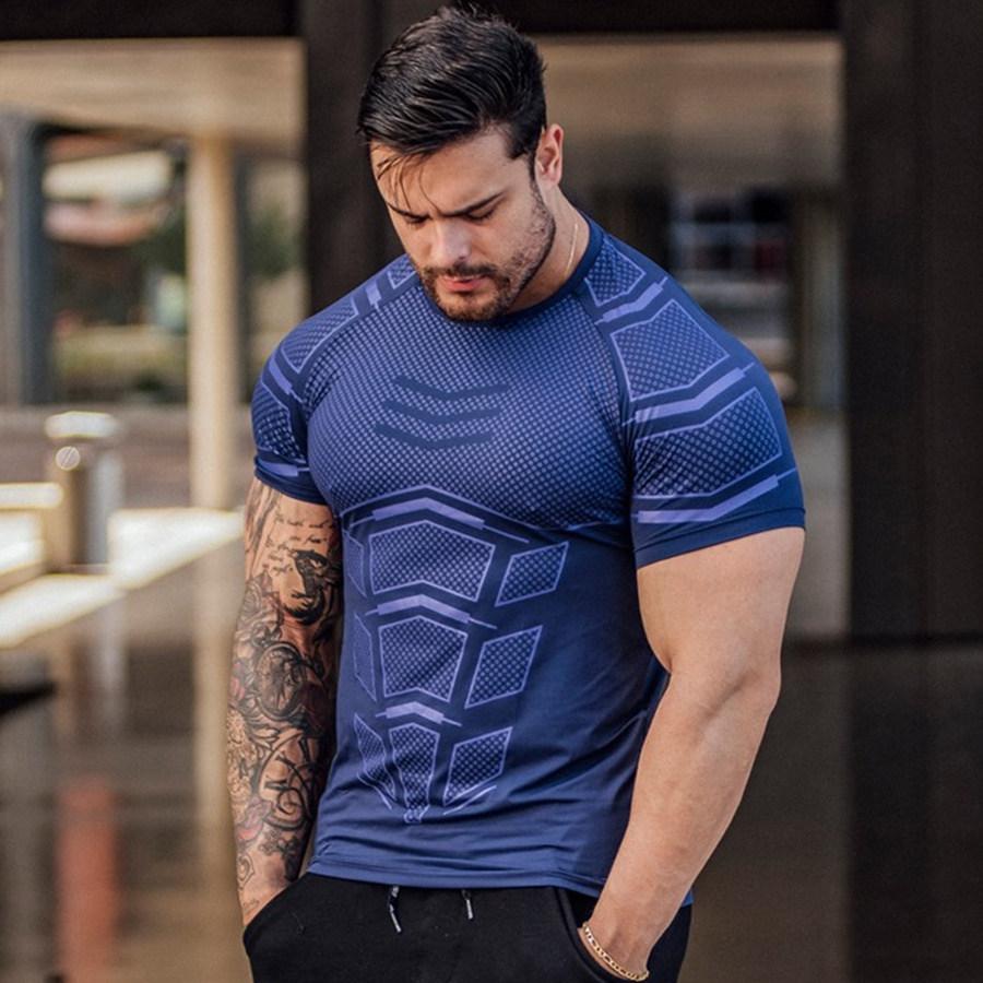 Herren Kompressionsshirt, schnelltrocknend, für Laufsport, schmal, kurz, T-Shirt für Fitnessstudio, Bodybuilding, Workout, Übergröße XXXXL blau