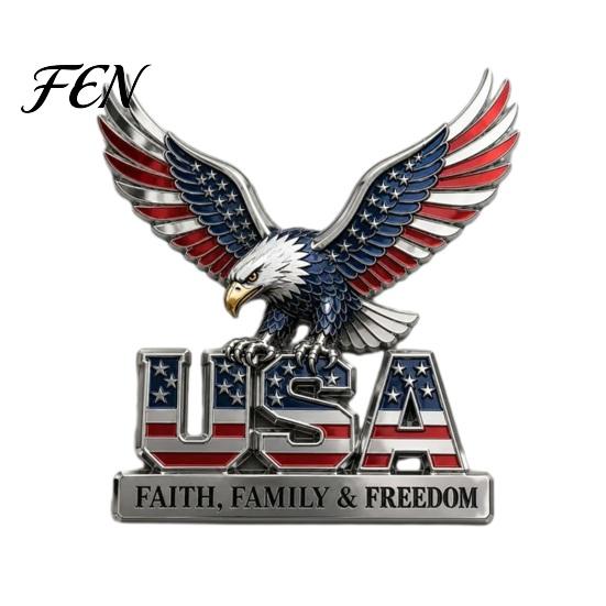 Rot Blaue Flagge Autoaufkleber USA Glaube, Familie & Freiheit Metallemblem, Adler Buchstaben Patriotische Edition 3D Aufkleber 250. Jubiläum Autoaufkleber 1pc