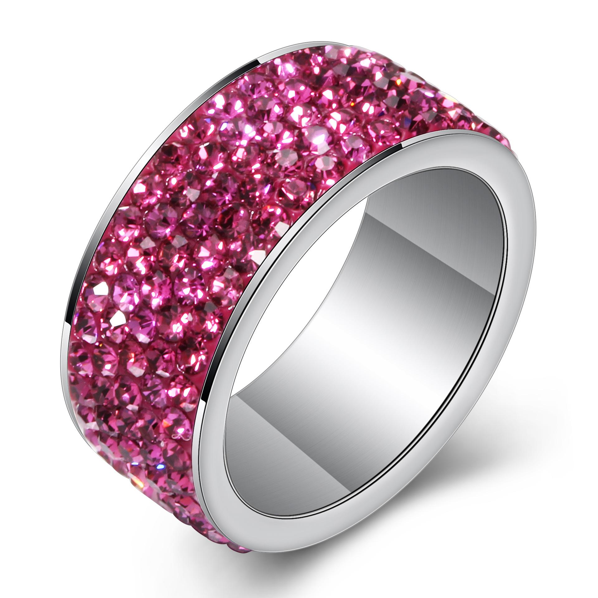 Ring Mode Edelstahl Ring mit Diamanten Damen Gelenkring Volldiamant Ring Schmuck 9 rose rot