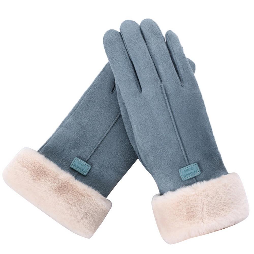 Mode Frauen Handschuhe Herbst Winter Niedlichen Pelzigen Warme Handschuhe Volle Finger Handschuhe Frauen Outdoor Sport Weibliche Handschuhe Bildschirm blau