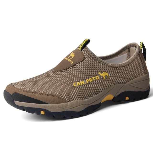 Herren Sneaker Atmungsaktives Mesh Outdoor Schuhe Schnürfrei Bequeme Herren Laufschuhe Rutschfest Abriebfest Walking Sneaker 38 braun
