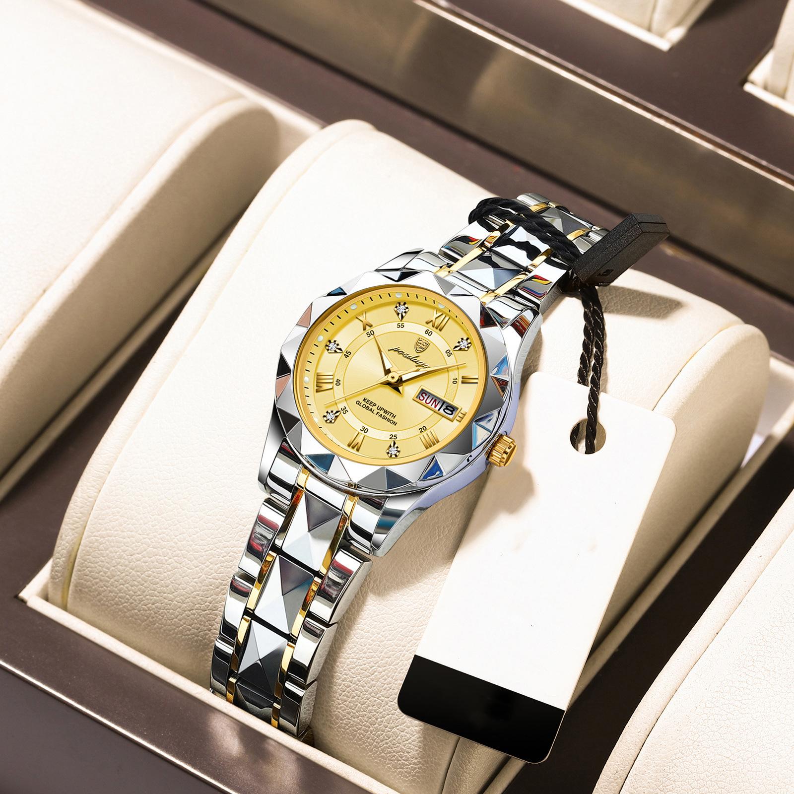 POEDAGAR Elegante Quarz Damen Armbanduhr Auto Datum Top Marke Original Uhr Für Frauen Luxus Wasserdicht Leuchtende Handgelenk Uhren gold