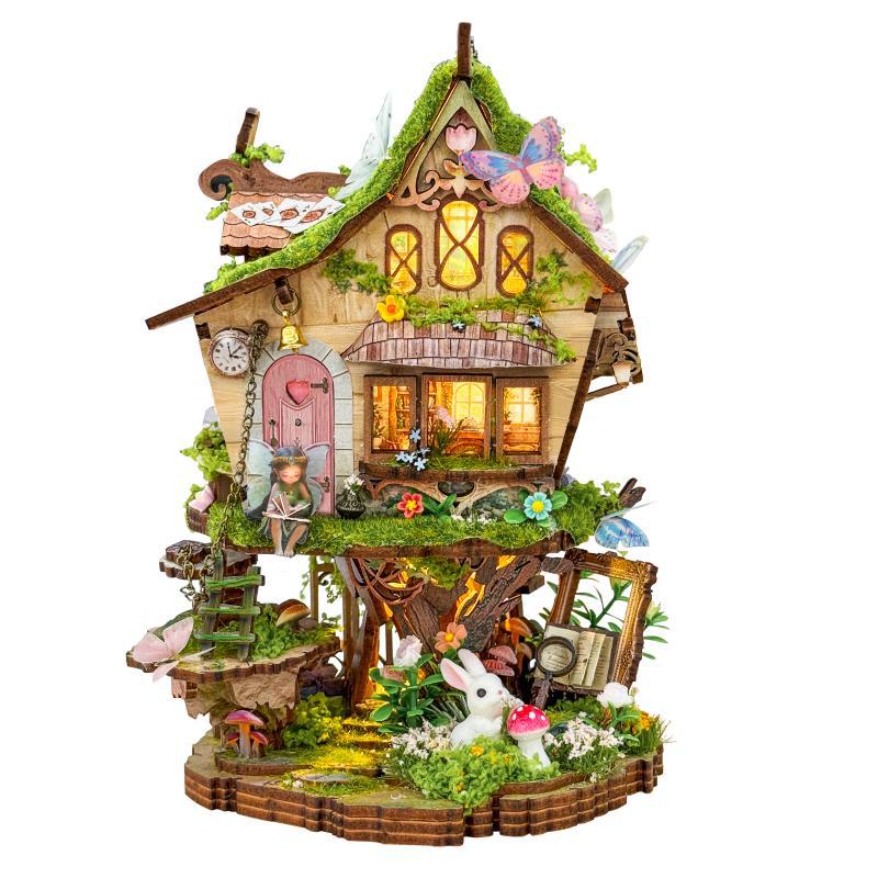 DIY Baumhaus Casa Holz Miniatur Modellbausatz 3D Puzzle Puppenhäuser mit Lichtern Möbel Puppenhaus für Freunde Geburtstagsgeschenke