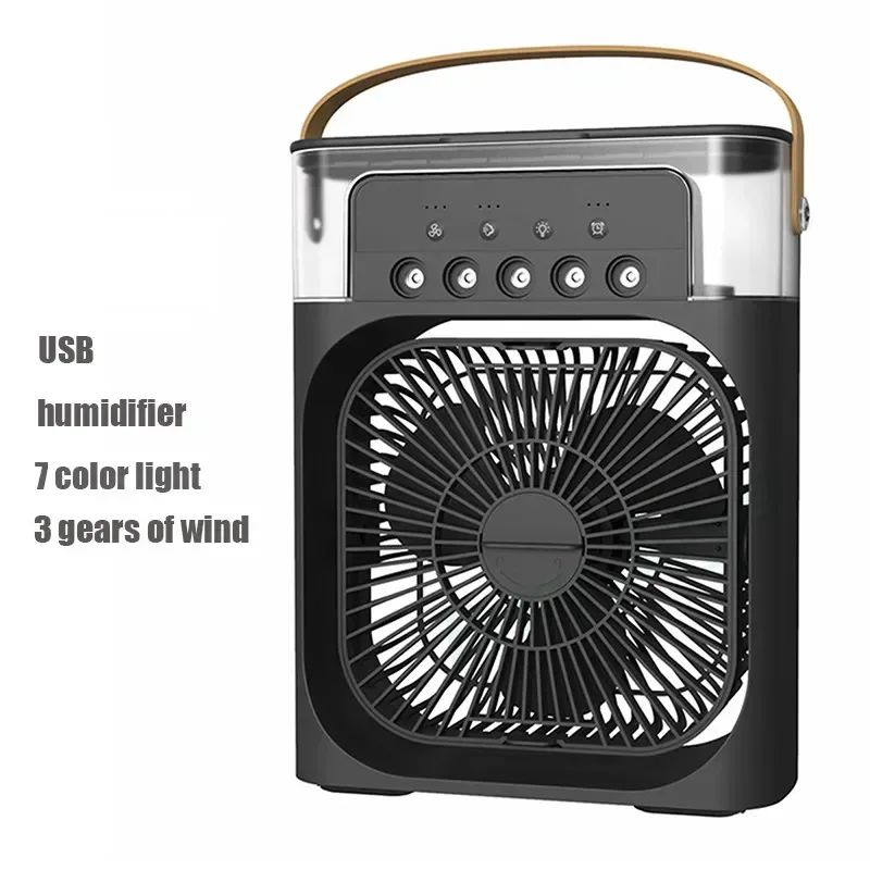 Tragbarer 3-in-1-Luftbefeuchter-Ventilator, Klimaanlage, kleiner Haushaltskühler, Hydrocooling-Lufteinstellung, 3-Gang-Ventilatoren für das Home Office schwarz