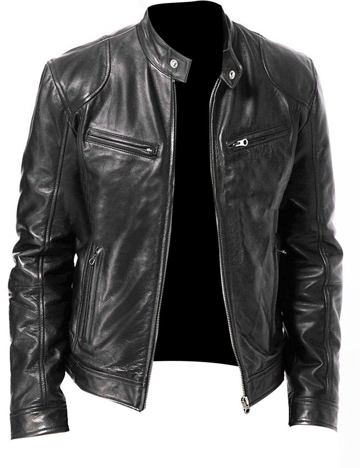 1 Stück Herren Lederjacke für Herren Jugend Stehkragen Punk Lederjacke für Herren Biker XL schwarz