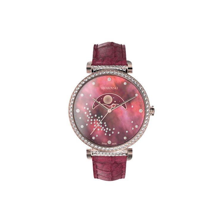 Swarovski Serie Uhr Quarzwerk Lederarmband 36mm Rotes Zifferblatt Wasserdicht 50M Damenuhren 5613323 Red Strap