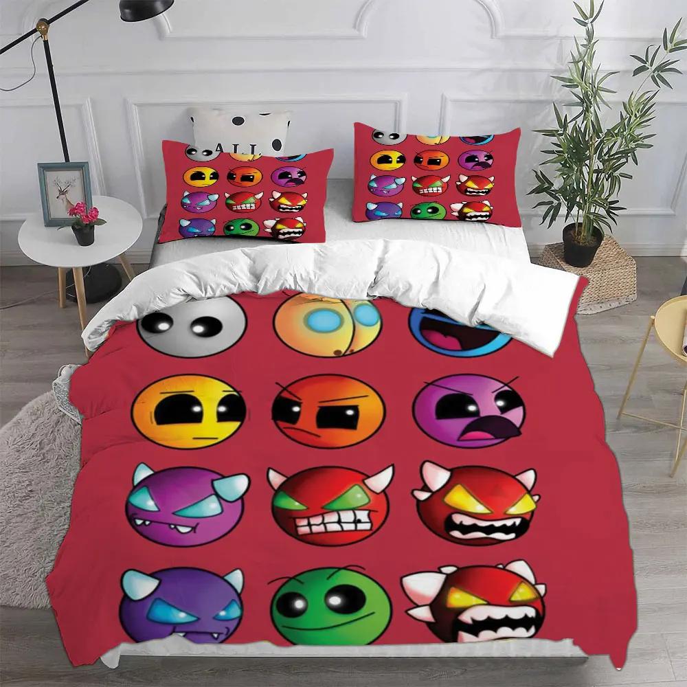 Geometry Dash Bettwäschesets Steppdecke Tagesdecke Bettbezug Bettbezug Kissenbezug 2-3-teilige Sets Schlafzimmerdekoration Haushaltswaren EU Twin(135x200cm)