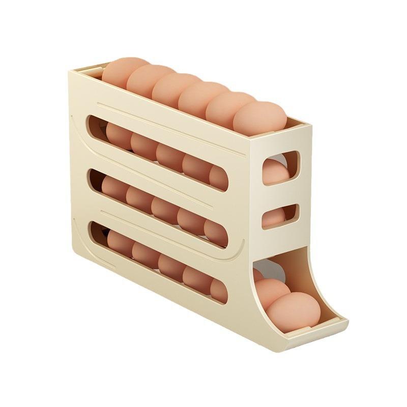 Eier-Aufbewahrungsbox mit 4 Ebenen, Organizer für den Kühlschrank, rollender Eier-Organizer-Halter, Kühlschrank-Aufbewahrungs-Organizer, Lebensmittel-Aufbewahrungsbehälter 33cm x7cmx18cm&4-tier beige