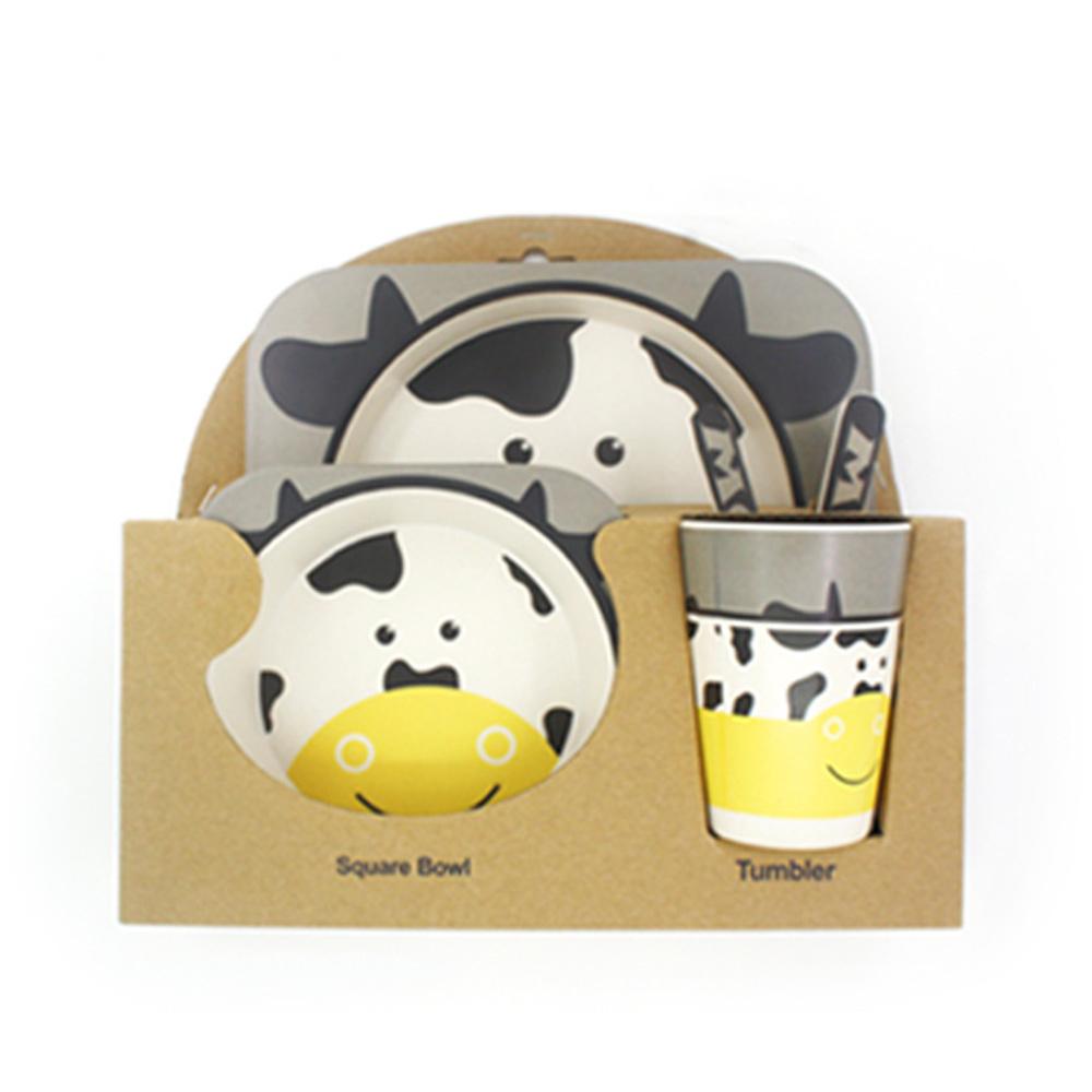 Kinder Geschirr Set Baby Fütterung Schüssel Bambus Geschirr Bambus Faser Gabel Tasse Schüssel Löffel Platte Tier Cartoon Baby Platte