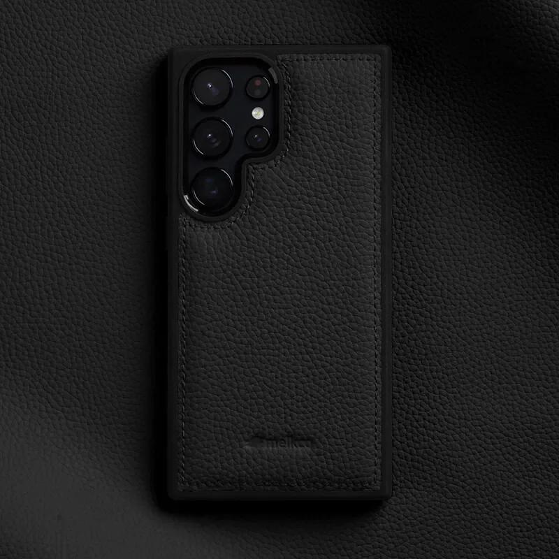 Melkco 100% Echtes Leder Case für Samsung Galaxy S23 S24 S25 Ultra Plus Premium Luxus Hülle Rindsleder Business Handyhüllen for S25 schwarz