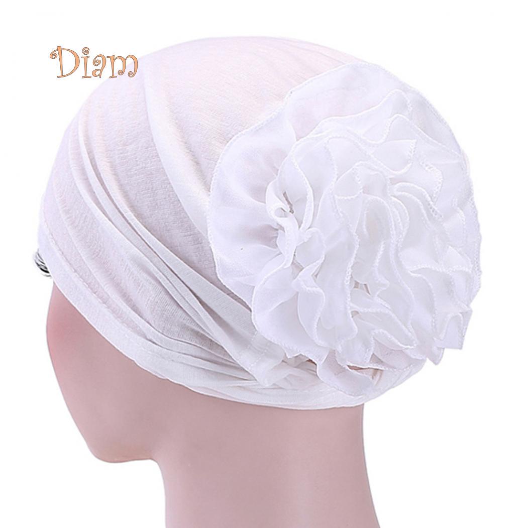 Tenfyer Hijab Turban Kopftuch Blume Damen Chemo Baumwolle Bandana weiß