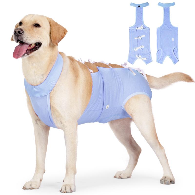 Haustierkleidung, Hunde-Postoperative Genesungskleidung, Sterilisationskleidung für mittelgroße und große Hunde, Still- und Schnürstil, Anti-Lecken L blau