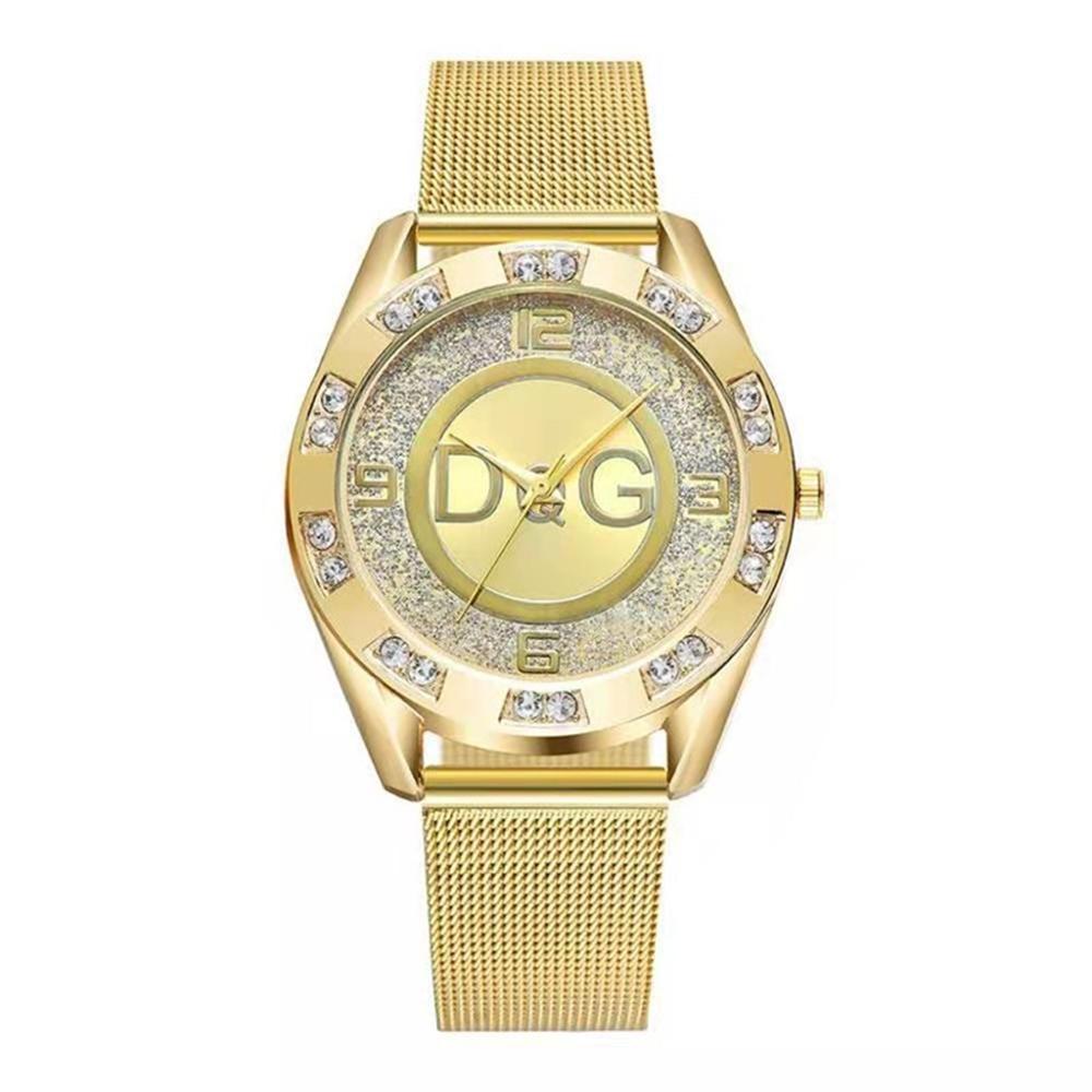 Luxus Damenuhren Mit Diamanten Schlichtes Digitales Design Damen Quarz Uhr Lässiges Gold Mesh Armband Damenuhr Armband beige