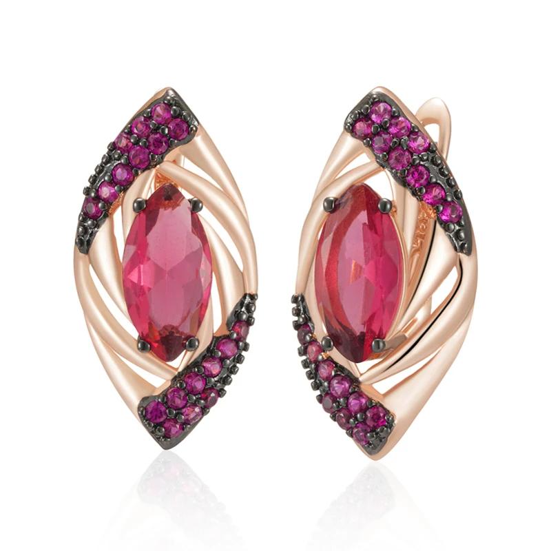 Ovale geometrische rosa Zirkon Frauen große Ohrringe goldene Mode schwarz überzogene Ohrringe Frauen Persönlichkeit Schmuck Vintage Ohrringe rot