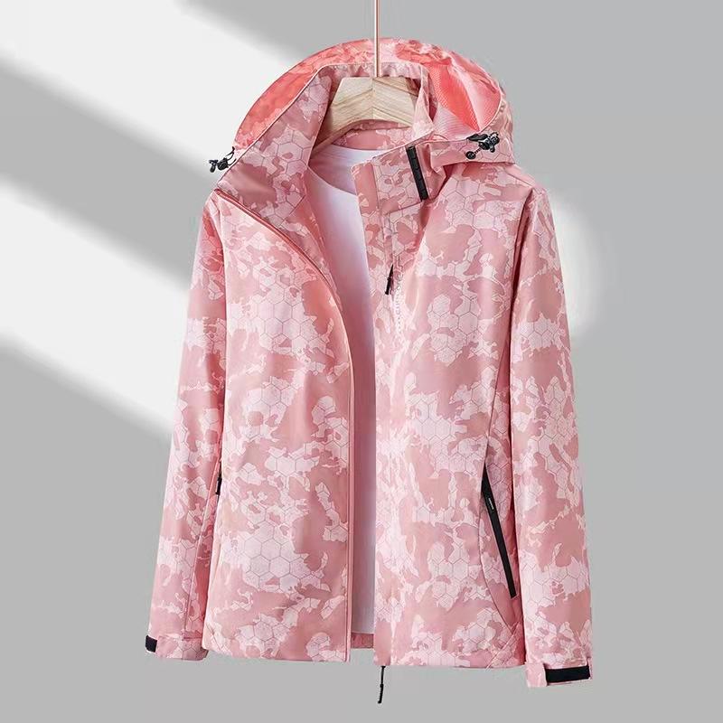 Gleiche Camouflage-Jacken für Herren und Damen, Frühling und Herbst, dünner Abschnitt, wasserdichte Windjacke zum Bergsteigen im Freien, Reise-Kapuzenjacke M white