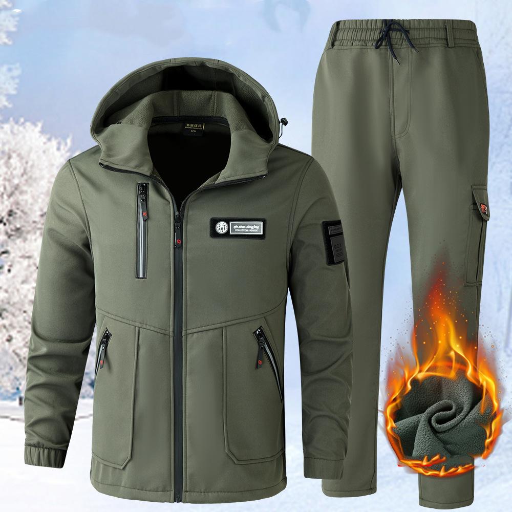 Herren Set Winter Wasserdichtes Set Übergröße Set Warme Jacke + Warme Hose 2-teiliges Set 2XL black