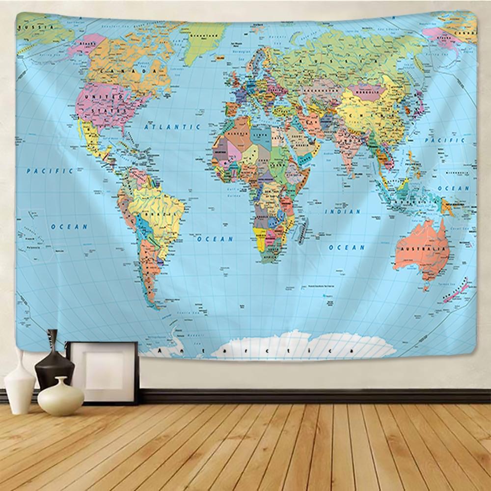 1 Stück Weltkarte Tapisserie Hochauflösende Karte Stoff Wandbehang Dekor Aquarell Karte Buchstabe Polyester Tischdecke Yoga Strandtuch WBL 150x100cm