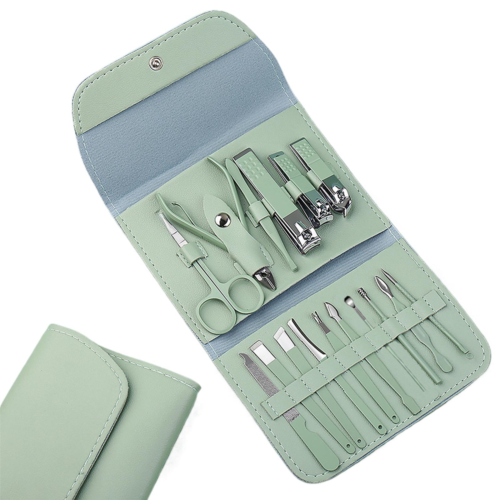 Pediküre- und Maniküre-Werkzeugset, tragbares Nagelknipser-Set mit Nagelfeile-Trimmer, Augenbrauen-Trimmer-Clip grün