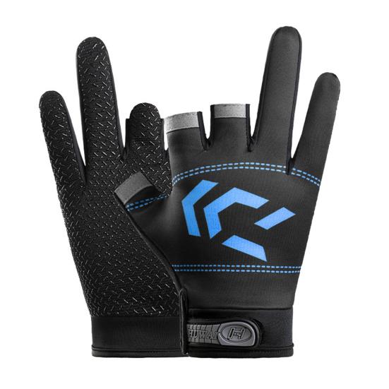 1 Paar 3-Cut Angelhandschuhe Frühling Sommer LSF 50+ UV-Schutz Atmungsaktiv Rutschfest Schnelltrocknend Herren Fahrradhandschuh Angelzubehör blau