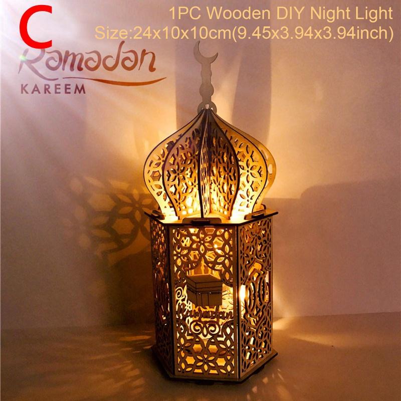 1 PCS LED Licht Holz DIY Handwerk Familie Islamischen Muslimischen Party Dekoration Ramadan Dekoration WBL