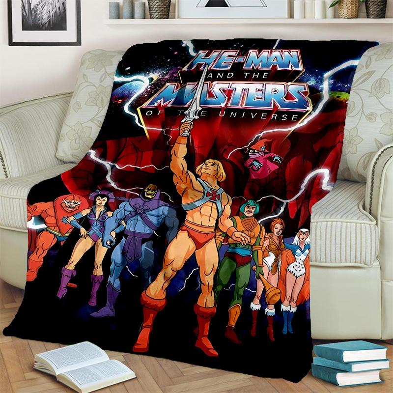 He Man Masters of The Universe Cartoon-Decke, weiche Überwurfdecke für Zuhause, Schlafzimmer, Bett, Sofa, Picknick, Reisen, Büro, Decke 75cm x 90cm brown