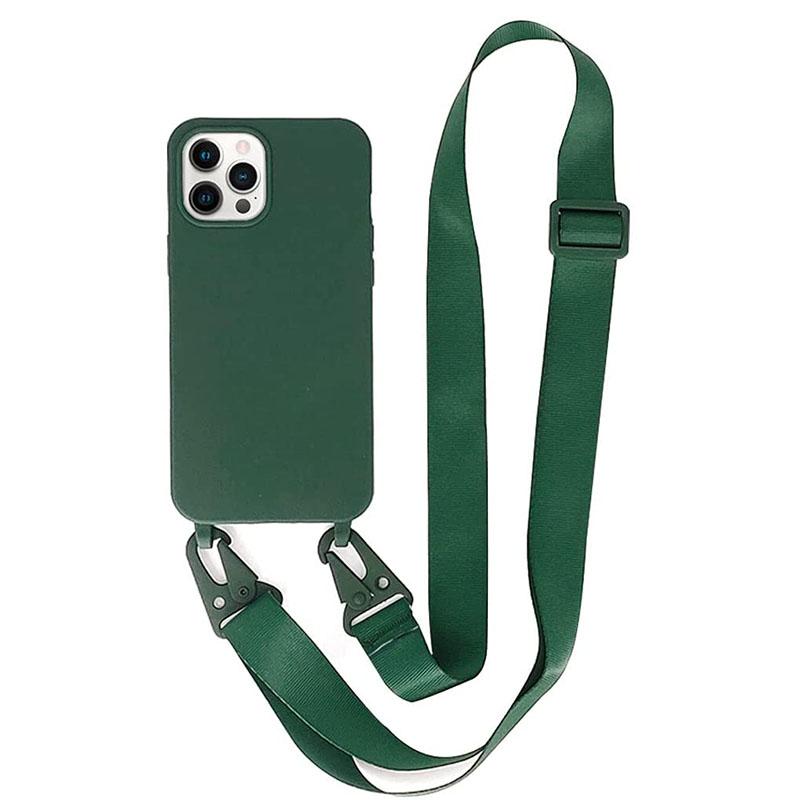 Luxuriöse Hülle aus flüssigem Silikon mit Umhängekette und Umhängeband für iPhone 16 15 14 Plus 13 12 11 Pro Max 13 12 Mini XR XS X 8 7 Plus SE 2020 iPhone 14 Plus dunkelgrüne