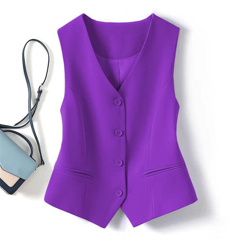 Kurze Blazer Weste Frauen Einreiher Büro Weste Mantel Dünne Kurze Weste Weibliche Oberbekleidung Frühling Sommer M violett