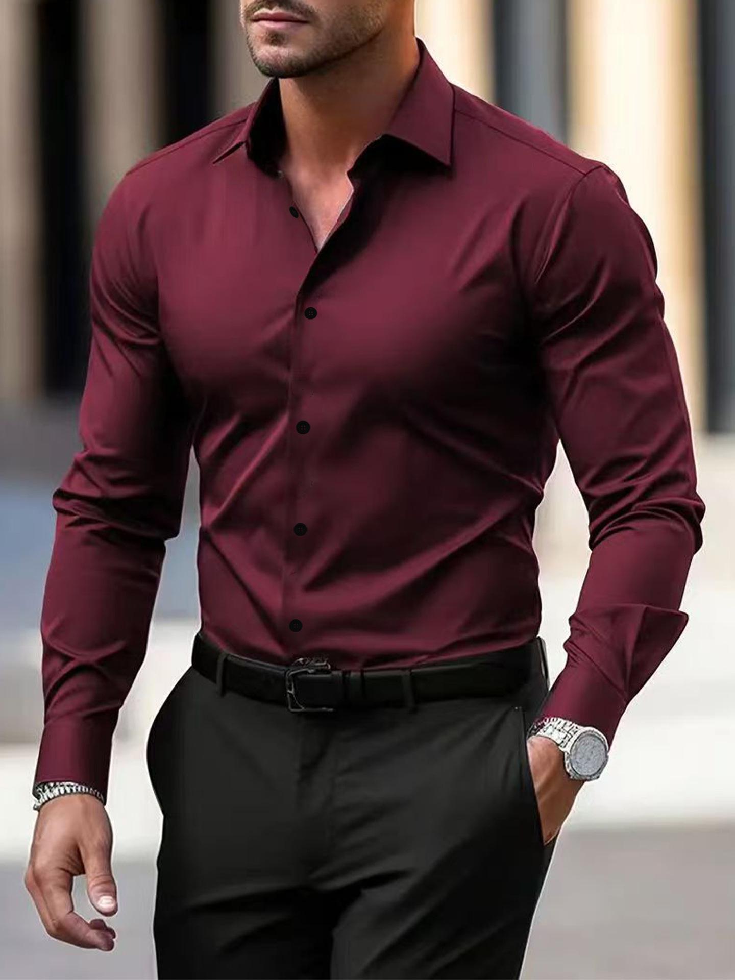 Herren Langarm Weißes Formelles Hemd - Slim Fit, Große Größen, Business- & Arbeitskleidung-Optionen Verfügbar S wein rot