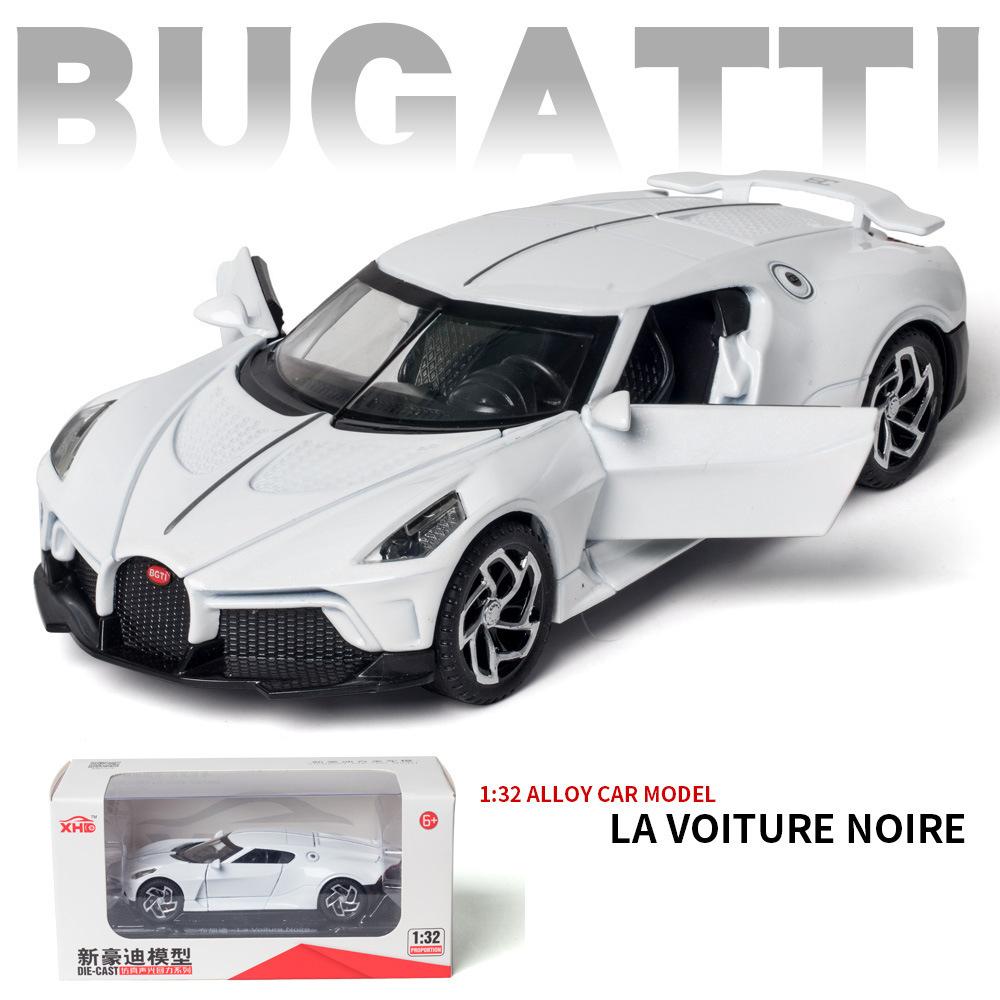 1:Bugatti La Voiture Noire-Modellauto im Maßstab 32, Spielzeugauto zum Zurückziehen aus Zinklegierung mit Ton und Licht für Kinder, Fahrzeugsammlung, Nachbildung von Automodellen im Maßstab 1/32-15.5x7x4cm weiß