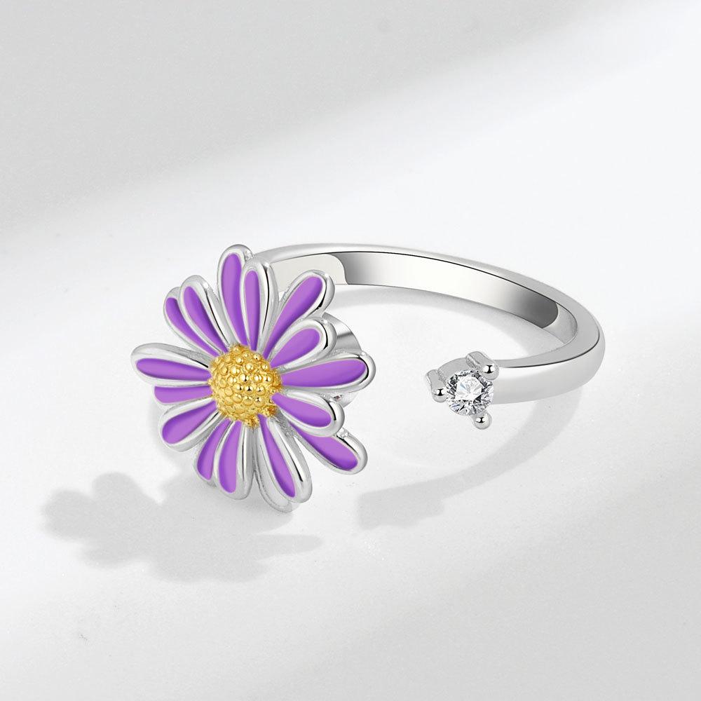 SMJEL Fidget Spinner Ring Angst für Frauen Mehrere Kristall Blume Auge Schmetterling Tier Ring Drehen Anti Stress Hochzeit Schmuck resizable