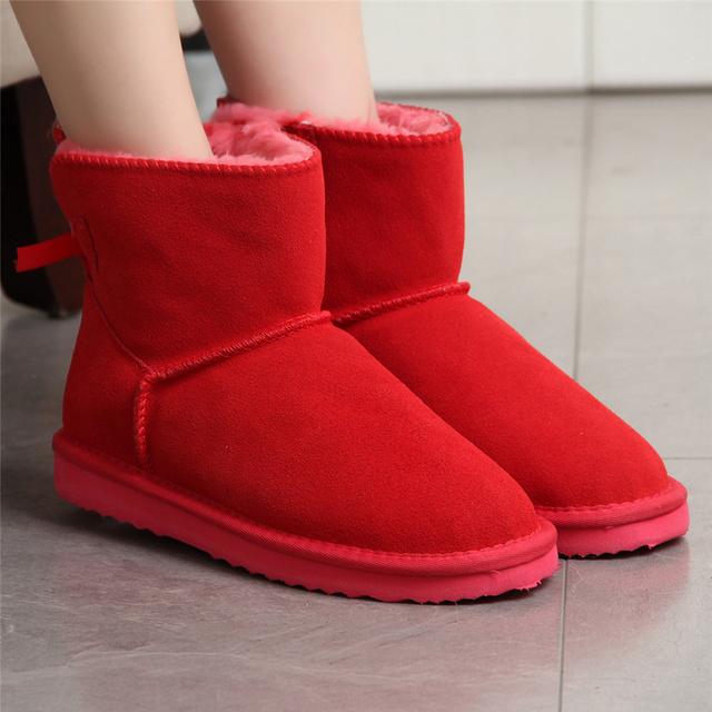 Neue Mode In Der Lage Frauen Warme Schnee Stiefel Winter Stiefel Echtes Rindsleder Leder Frauen Stiefel Stiefeletten Pelz Schuhe Größe 34 -43 36 rot