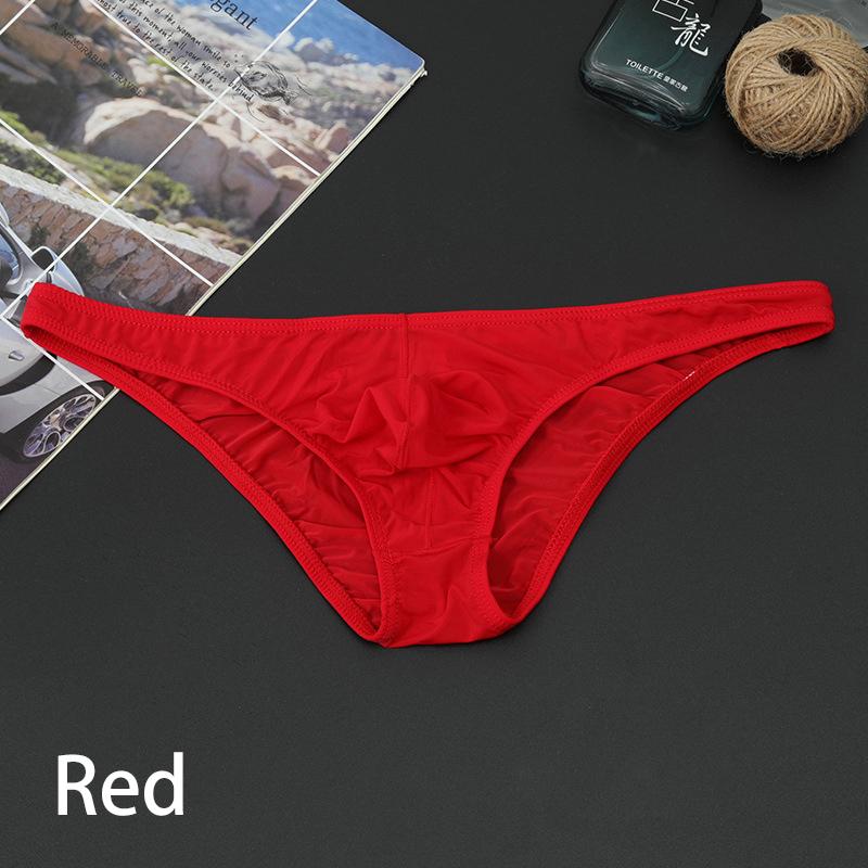 Männer Erotische Unterwäsche Beutel Nahtlose Höschen Eis Seide Slips Niedrige Taille Unterwäsche Ultra-dünne Sexy 2XL rot