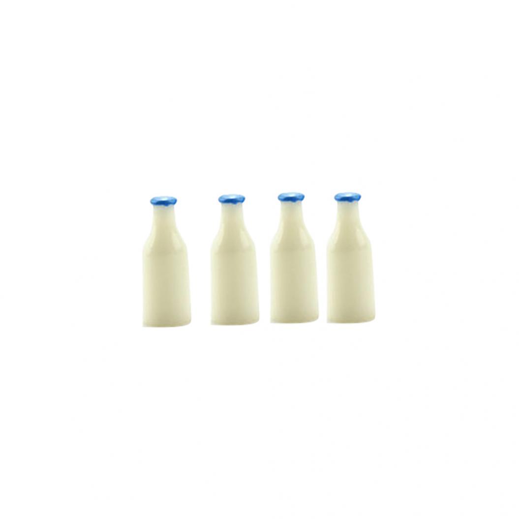 4 Stücke Schöne Mini Harz Milch Flaschen Modell Spielzeug Puppenhaus Miniatur Zubehör blau