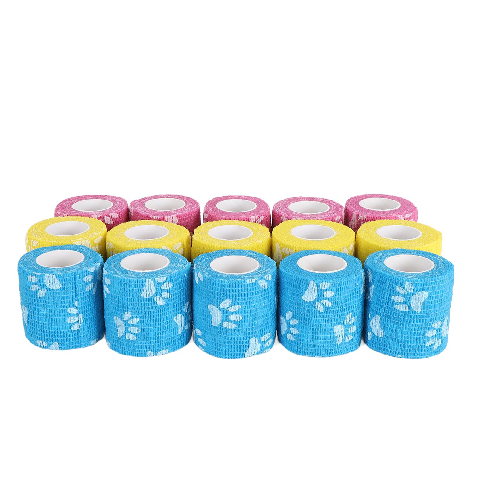 15 STÜCKE Tattoo Griffbezug Wickel Selbstklebend Elastisches Tattoo Verbandsband Pfotenabdruck Gelb Blau Rose