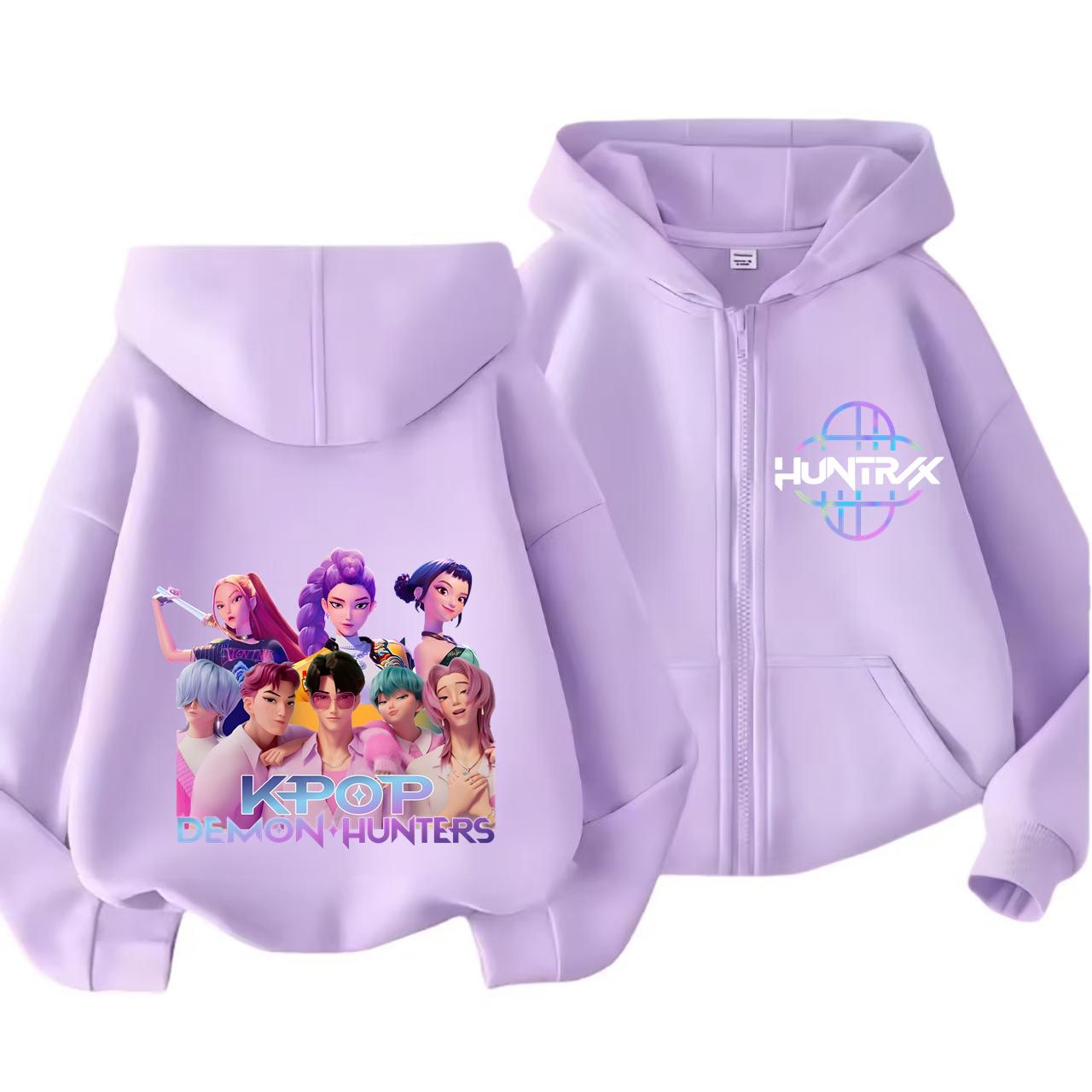 Kpop Dämonenjäger Reißverschluss-Hoodie Kinder Huntrix Rumi Zoey Cartoon Mode Reißverschluss-Sweatshirt Junge Mädchen Freizeit-Oberteile Kinderkleidung Geschenk 150