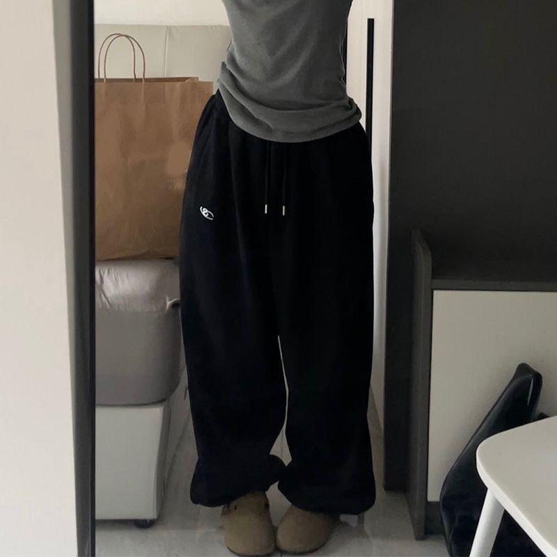 Winter Samt Schnee Jogginghose Hosen Frauen Beiläufige Lose Vintage Dicke Warme Jogginghose Weibliche Oversize Weiche Straße Hose Dame XL schwarz