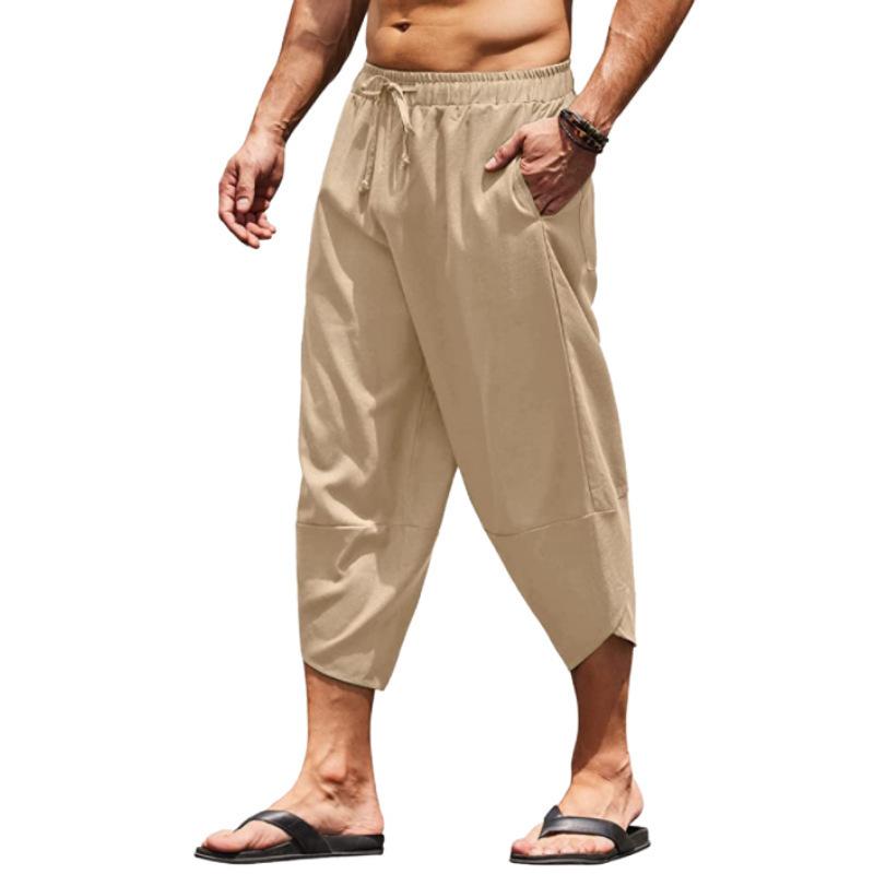 Herren Sommer Einfarbig Caprihosen Haremshorts Herren Elastischer Bund Kordelzug 3/4 Länge Cropped Hosen Baggy Jogginghosen XS apricot