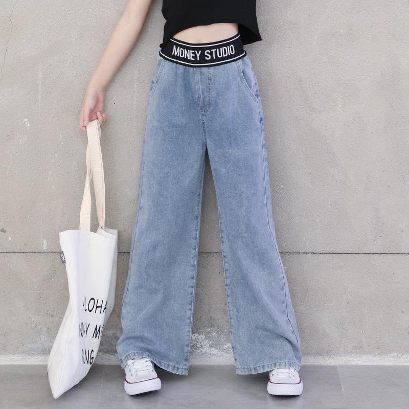 Teenager Mädchen Jeans Frühling Herbst Lässige Mode Lose Blau Kinder Bein Breite Hosen Schule Kinder Hohe Taille Hose 13