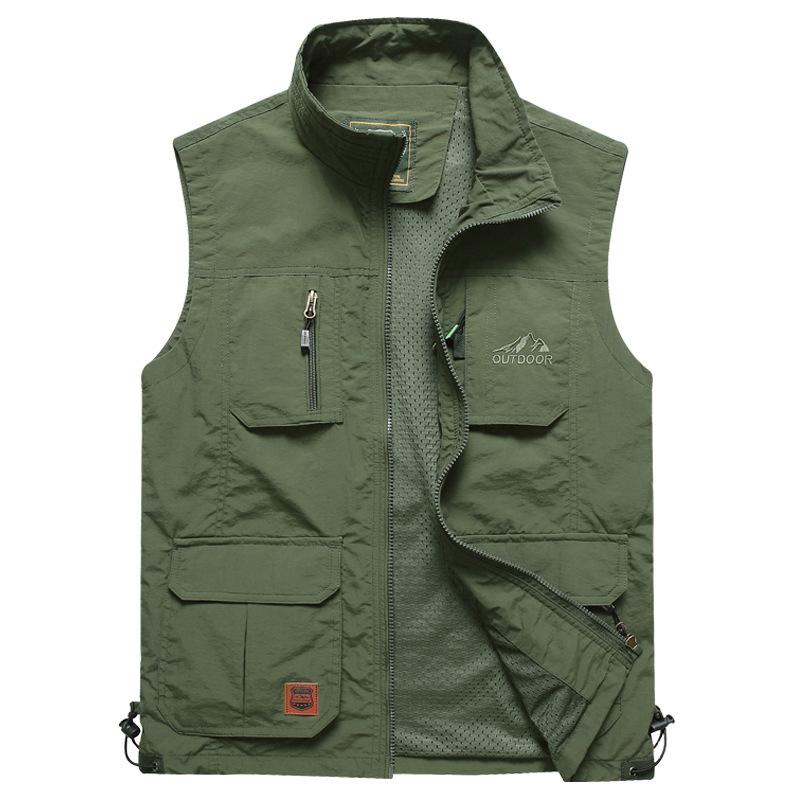 Übergröße Herren Frühling Sommer Schnelltrocknende Weste Lässige Angelweste Mehrere Taschen Mesh Ärmellose Weste 5XL armee grüne
