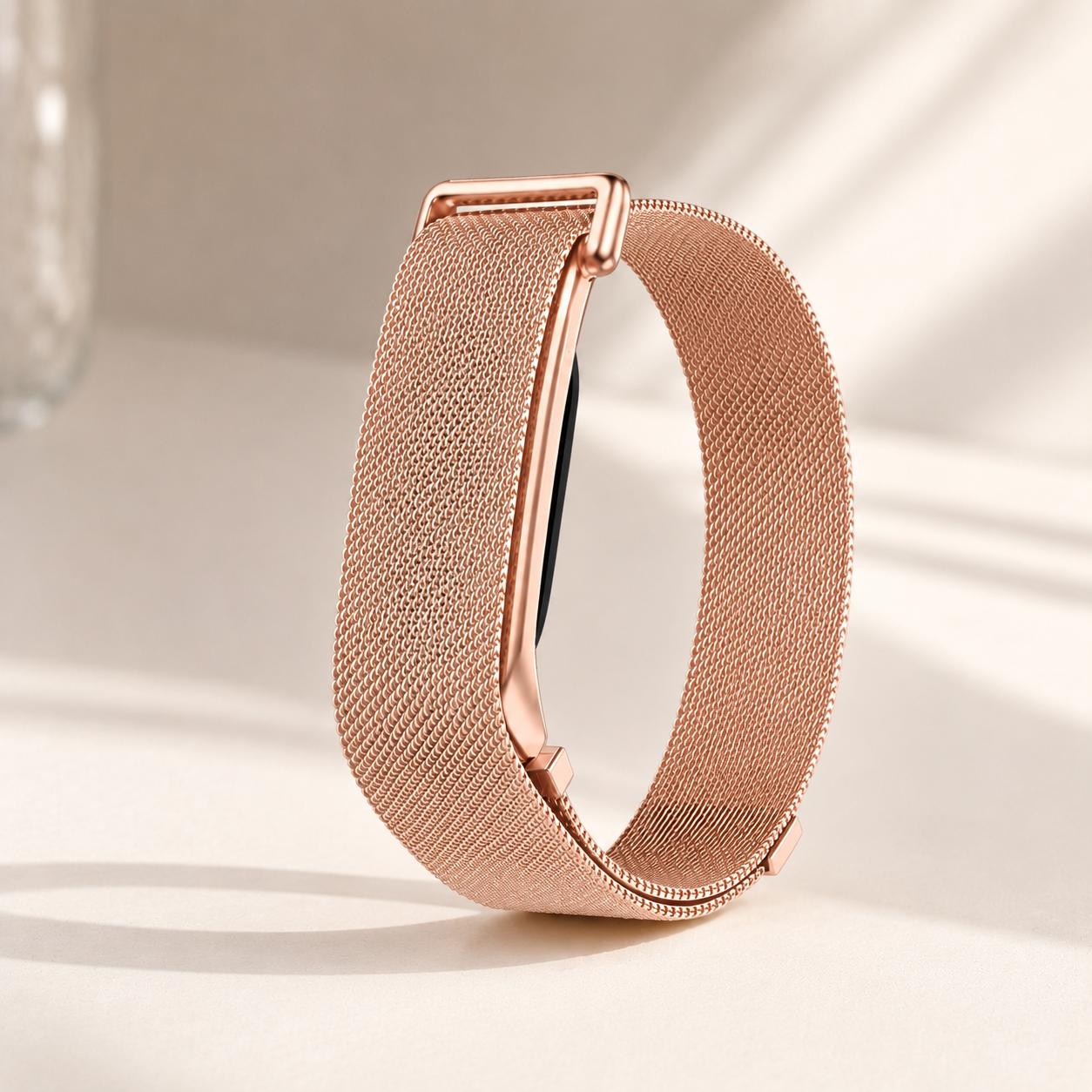 Für Google Fitbit Air Metallschlaufe Magnetisches Armband Edelstahl-Geflecht Ersatz-Armband Smartwatch-Armband Armband Zubehör rose gold