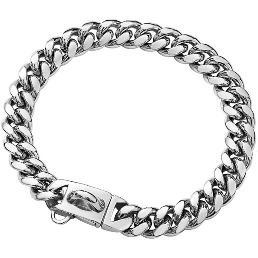 Hundekettenhalsband Kubanische Kette Hundehalsband 18K Edelstahl Metall 15mm Gold Silber Hundehalsband für Welpen Kleine Mittlere Große Hunde (as the picture,24inch (61cm))
