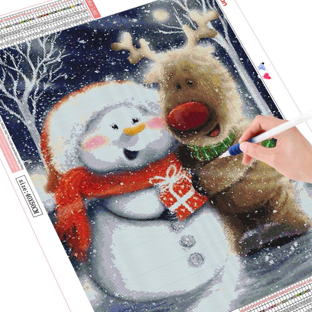5D-Diamant-Malerei, Schneemann, Hirsch, voller Bohrer, quadratisch, Kreuzstich, Diamant-Stickerei, Landschaft, Weihnachtsdekoration Full Square (20X30CM)