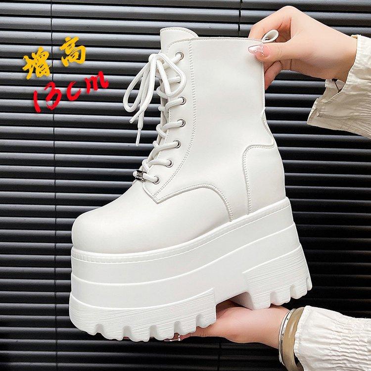 Modische Cosplay Plateau Stiefel Damen klobige Sohle Höhe Stiefel Wasserdicht Gothic Kurze Stiefel 36-37EU/CN37-38 weiß