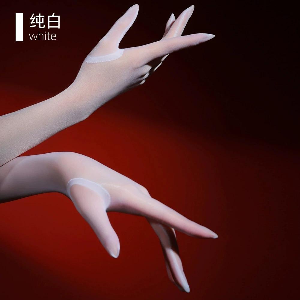 Sexy Damen 3D Dünn Elastisch Öl Glänzend Lange Handschuhe Durchsichtig Glänzend Sonnenschutz Lange Handschuhe Fahren Tanzen Dienstmädchen Handschuhe One Size brown