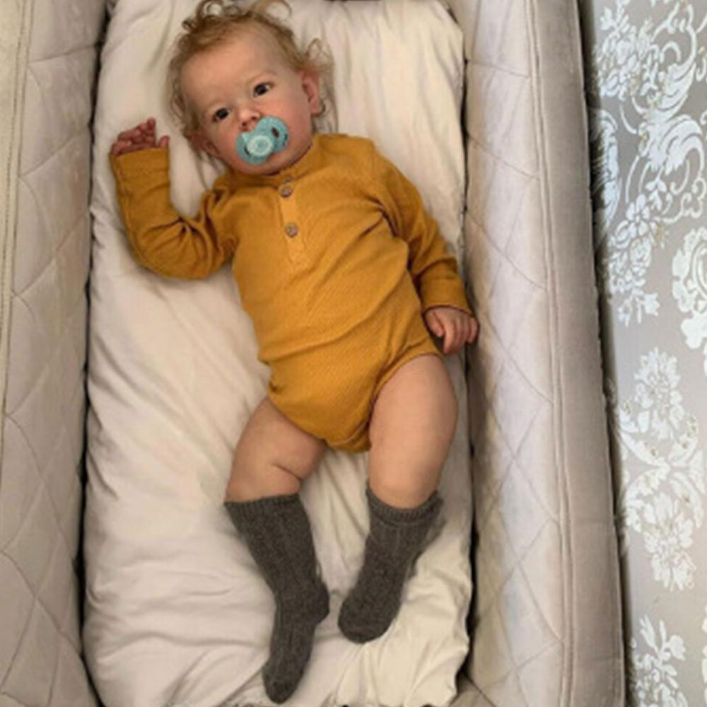 50 cm Reborn Boy Doll Liam Puppe mit handverwurzelten Haaren und 3D-bemalten Hautadern, sichtbare Puppenspielzeuge als Geschenk 50cm Yellow Cloth Doll
