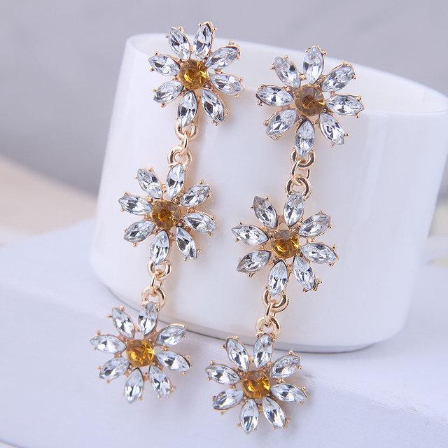 Kristall Blume Lange Anhänger Ohrringe Temperament Ohrringe Trendy Mode Vintage Senior Frauen Schmuck Ohrringe Für Frauen gray