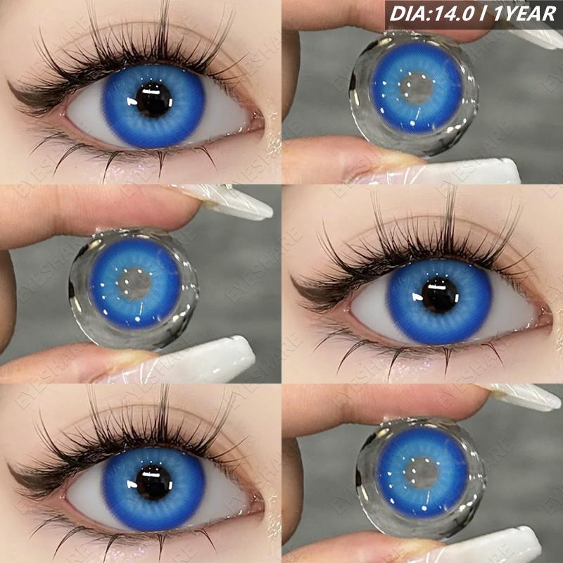 Eyeshare Farbige Kontaktlinsen in verschiedenen Stilen, süße und niedliche rosa Kontaktlinsen, sanfte und elegante blaue und graue Linsen, 2 Stück/Paar pro Jahr 0
