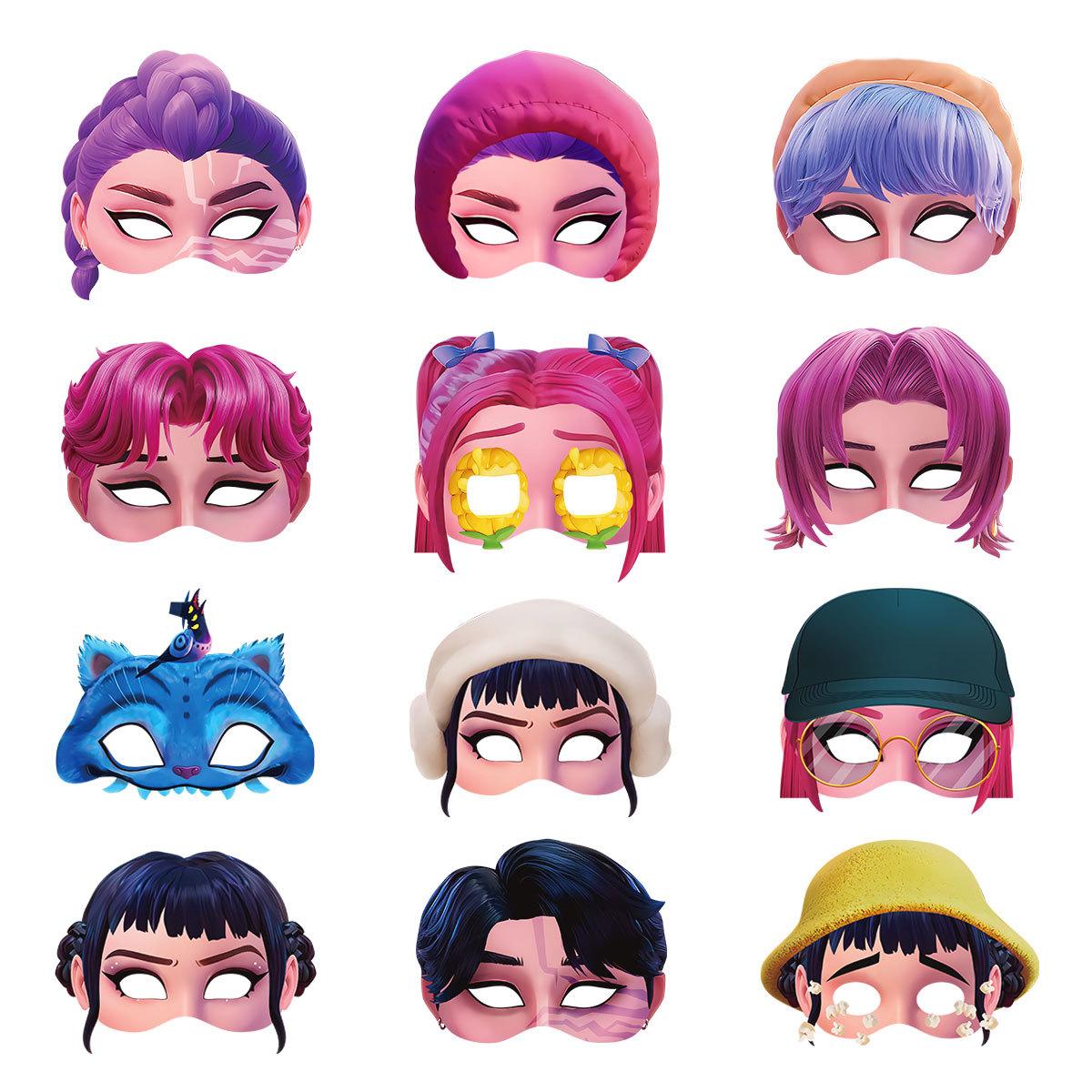 12 Stück KPOP Dämonenjäger Masken, Kindergeburtstag Cosplay Requisiten Fotografie Dekoration für Jungen Mädchen, Perfekte Halloween Party Geschenke