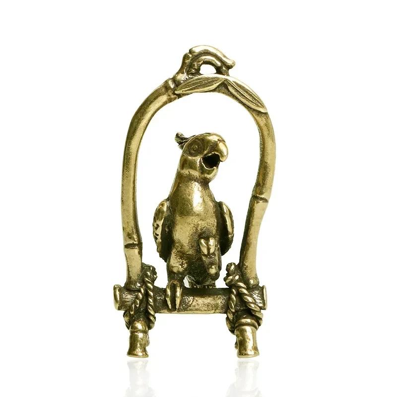 Tier Vogel Schlüsselanhänger Anhänger Schmuck Dekorationen Antik Kupfer Handwerk Vogelkäfig Papagei Figuren Miniaturen Desktop Ornamente Messing A